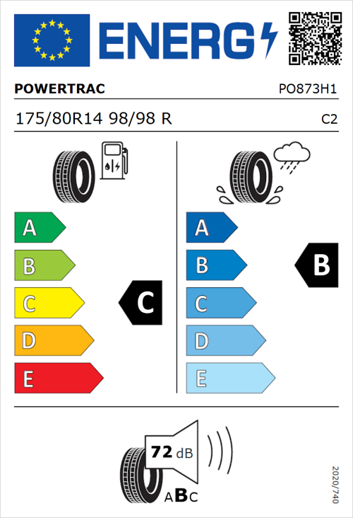 Tyre Label for Powertrac Van Tour 175/80R14 98/98R